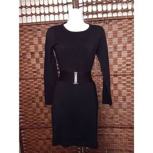Black Knit Mini Dress with Belt